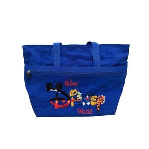 Walt Disney World Parks 19.5"x14"x6" Blue Nylon Tote Bag Mickey Embroidered Logo